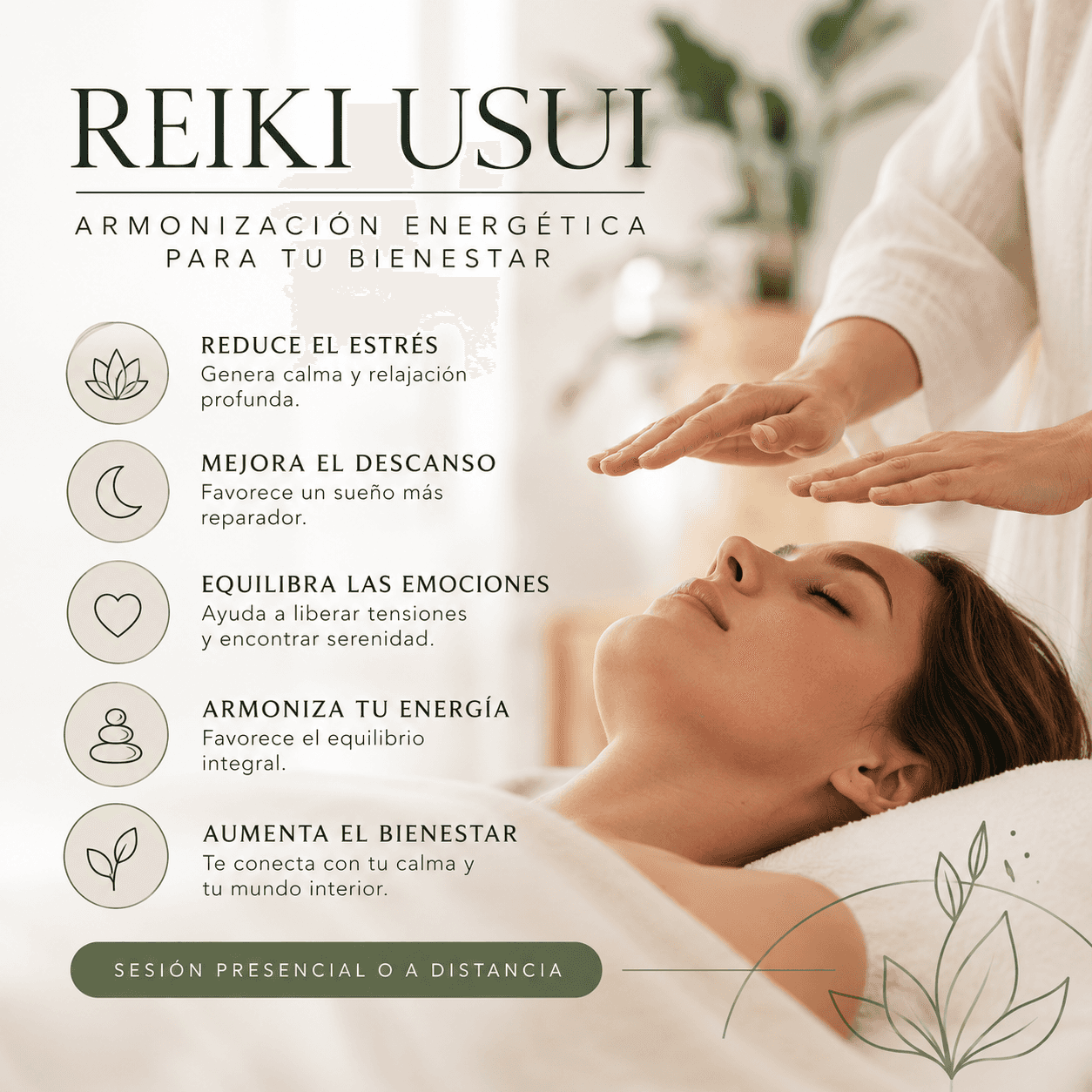 REIKI USUI Espacio de relajación, calma y conexión personal mediante la práctica de Reiki Usui. Disponible a distancia.